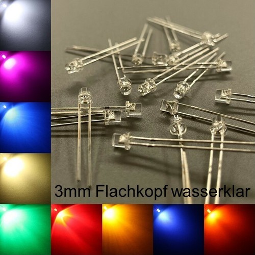 3mm leds flachkopf - flachkopf, wasserklar