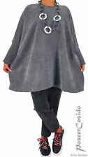 LAGENLOOK Nicki Pulli Pullover Tunika 44 46 48 50 52 54 XL-XXL-XXXL schwarz grau