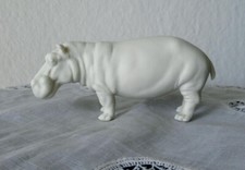 ALTE FIGUR - FLUSSPFERD - NILPFERD - HIPPO - WEISS - PORZELLAN - HUTSCHENREUTHER