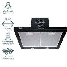 Wandhaube Dunstabzugshaube 60 cm Gurari 461 BL 6 1000m³/h Schwarz AUSTELLER 