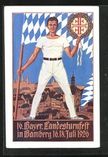 Bamberg, 16. Bayer. Landesturnfest 1926, Turner mit Fahne, Ansichtskarte 