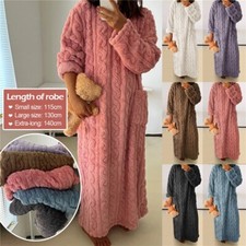 Winter Rundhalsausschnitt Dressing Extra Langer Kittel Warm Fleece Pyjama Damen