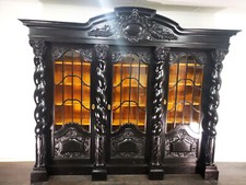 einmalig riesiger Danziger Barock Bücherschrank Vitrine Eiche schwarz um 1900