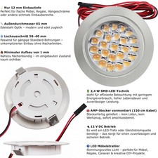 Sets LED Möbelleuchte Tamara 12V 3Watt inkl. Kabel & Stecker, Trafo & Verteiler