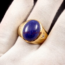 Natürlich Lapislazuli Edelstein Vergoldet 925 Sterlingsilber Herren Ring #5859