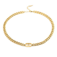 Goldene Halskette Damen Edelstahl Gliederkette Double D Statement Schmuck