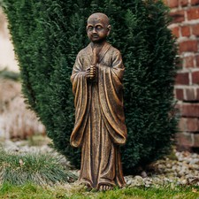 Buddha Mönch Feng Shui Statue Steinfigur 71 cm 29 kg Gold Beton frostsicher