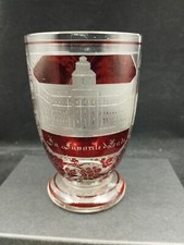 Biedermeier Ansichten-, Badeglas Pokal BADEN, um 1850 - Rubinglas Franz. Gravur 