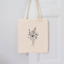 Handbemalte Baumwoll-Tragetasche mit Blumenstrauß Motiv - Umweltfreundlicher Jut