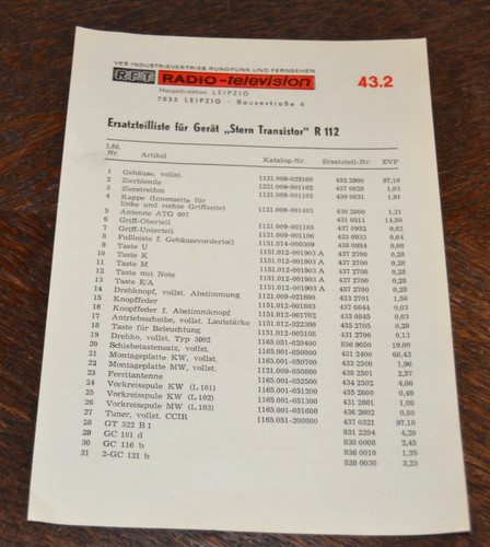 Ddr ersatzteilliste stern - ersatzteilliste,