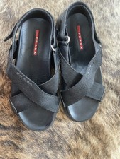 PRADA Schuhe Platform Sandalen Leder/Nylon Schwarz Plateau Gr. 37  Np 690€