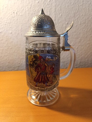 Bierkrug glas mit zinndeckel - bierkrug,