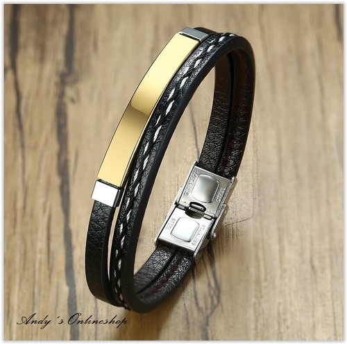 Armband leder schwarz herren - schwarz,