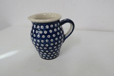 Boleslawiec Bunzlauer Keramik Krug Kanne Polen Handarbeit blau Vintage H. 14 cm