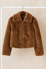 Kurze Webpelz-Jacke mit Reißverschluss Rehbraun Gr. 40 NEU von bpc