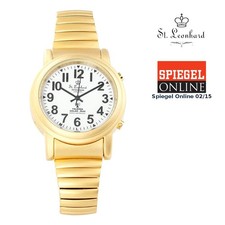 St. Leonhard Blindenuhr: Sprechende  Funk- & Solar-Seniorenuhr, vergoldet