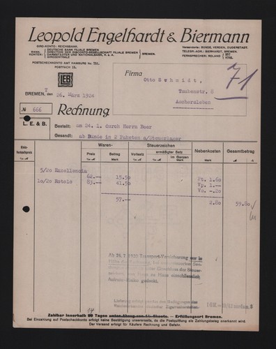 Bremen rechnung 1924 leopold - bremen,,