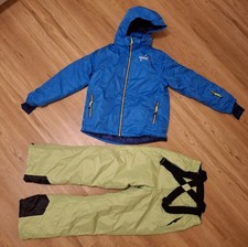 Blau-hellgrüner Schneanzug Skianzug 146/152