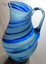 Glaskrug mit Henkel + Ausgießer, Glasvase, 19cm hoch, Öffnung 6cm Durchm.