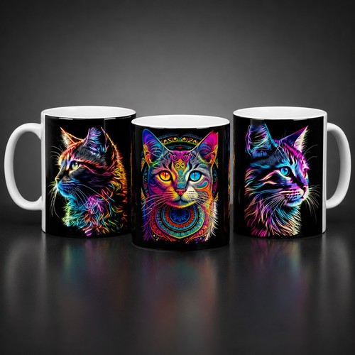 Mehrfarbige katze auf schwarz - mehrfarbige,