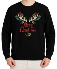 Merry Christmas Geweih Design – Festliches Weihnachtsmotiv mit Blumen, Zweigen u