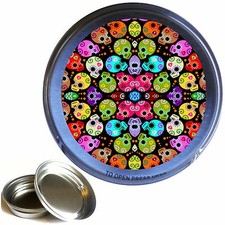 SUGAR SKULL MUSTER 1oz RUNDE SILBER TABAKDOSE, VORRATSDOSE, PILLENDOSE, BASTELDOSE