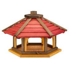 MAZUR Vogelhaus Holz 56 x 44 x 37 cm – Wetterfest, 6-eckig, Rotbraunes Dach