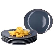 Mäser 6x Natural Speiseteller oval Steingut 6 Personen große Ess-Teller blau