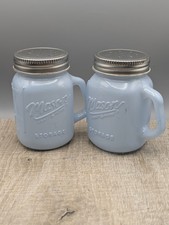  Blaue Einmachkugel Glas Salz & Pfefferstreuer mit Griffen Landhaus 