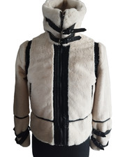 Design History Damen Jacke Kunstfell / Kunstleder Creme-Schwarz Größe M – mit Ge