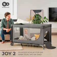 Kinderkraft JOY 2in1 Kinderbett & Reisebett, Modernes Design, Dunkelgrau, Rädern