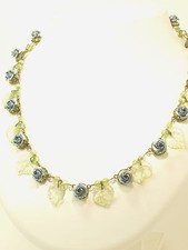 Rosa Templin Collier Rosen Blätter blau gruen 44 cm