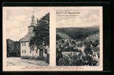 AK Martinroda /Th., Gast- und Logierhaus Thüringer Wald C. Haase mit Kirchturm, 