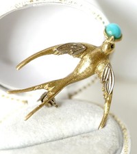 Antike victorianische Brosche 750 Gelbgold als Schwalbe um 1900 B4190