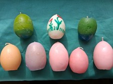 8 Kerzen in Eierform bunt gemischt Höhe 6,5cm Osterkerzen Rosa teilweise Handarb
