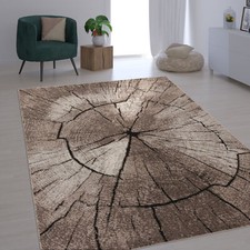 Edler Designer Teppich Wohnzimmer Holzstamm Baum Optik Natur Grau Braun Beige 