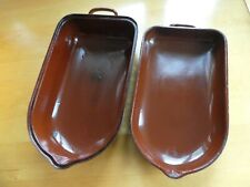 SUPER ANTIK EMAIL EMAILLE BRÄTER G&S PFANNE KASSEROLLE BRAUN-ROT GRIFFE DECKEL  