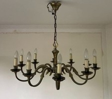 Sehr alter massiver Messing Kronleuchter 10 flammig  81 cm Durchmesser Vintage 