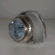 alt Ring vermutich Aquamarin silberfarbig Metall Schmuck Gr ca 59 antik