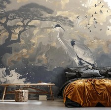 Fototapete Vogel Natur Grün Vintage Wohnzimmer VLIES TAPETE XXL + KLEISTER