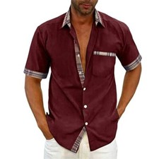 Männer-Tops Männer Shirt Hemden Herren Kariertes Muster Kurzarm Revers LH