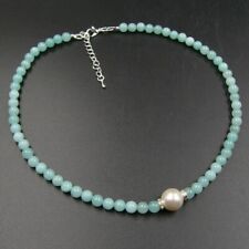 BAILYSBEADS elde Larimar-Kette Collier Necklace Halskette mit Muschelkernperle