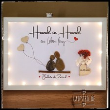 Steinbild❣️"Hand in Hand" incl. LED, Hochzeit personalisierbar, handmade23x32cm 