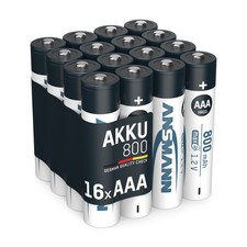 ANSMANN Akku AAA Micro 800mAh 1,2V NiMH - 16 Stück, wiederaufladbar mit maxE