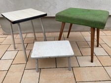 3 alt Hocker Fußbank DDR gepolstert Holz Fußbank Stuhl Vintage Alu Küche Schemel