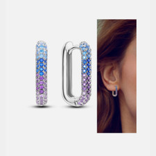 ohrringe silber 925 creolen eckig bunte steinchen