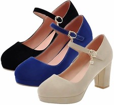 Damen Mary Jane Blockabsatz High Heels Plateau Pumps Riemchen Geschlossen Schuhe