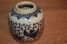 China Porzellan - Teedose/Deckeldose/Ingwertopf grau mit blau dekoriert