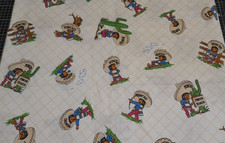 Baumwollstoff, Vintage, weiß mit Figur Poncho,  Reststück 60 x 110 cm