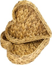HMF 2er Set Deko Tablett Dekoschale geflochten aus Wasserhyazinthe Herzform